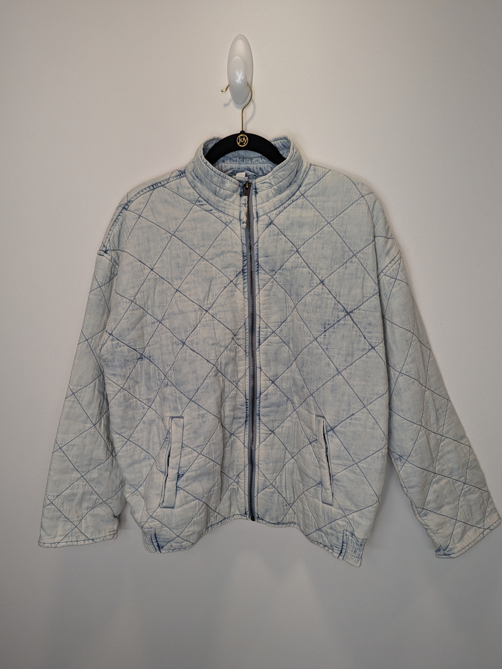 GAP Womens Light Blue Quilted Bomber Jacket Medium Cotton Fall Layers Minimalist